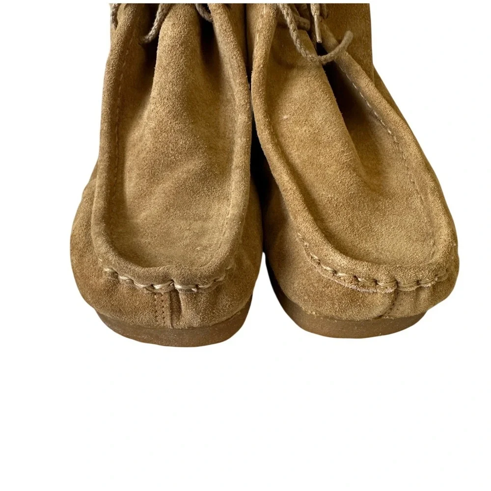 Vintage 70s Tan Suede Chukka Boots Shearling Lined Moc Toe Lace Up Mens Shoes JS